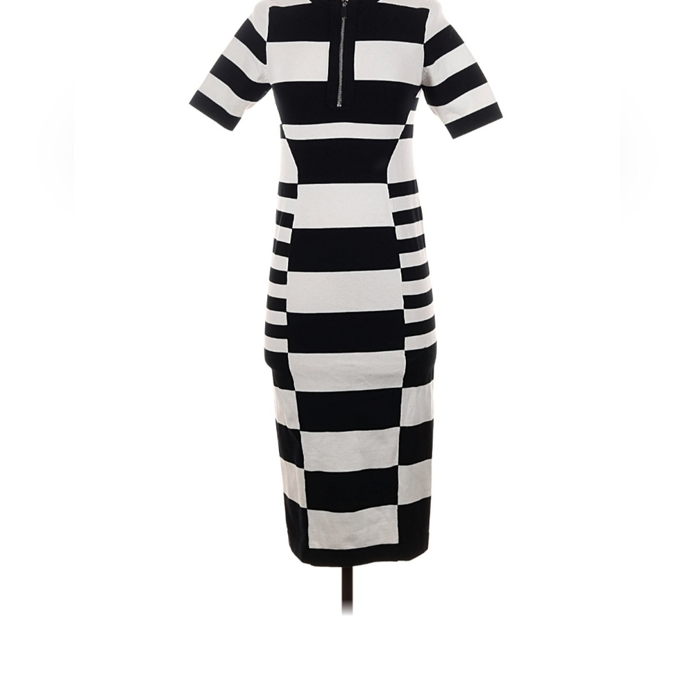 Black and White Karen Millen Striped Midi Dress, Size S